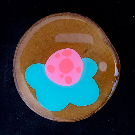 Coaster Birch Wood Pinky Bubble Blue Blob Flower
