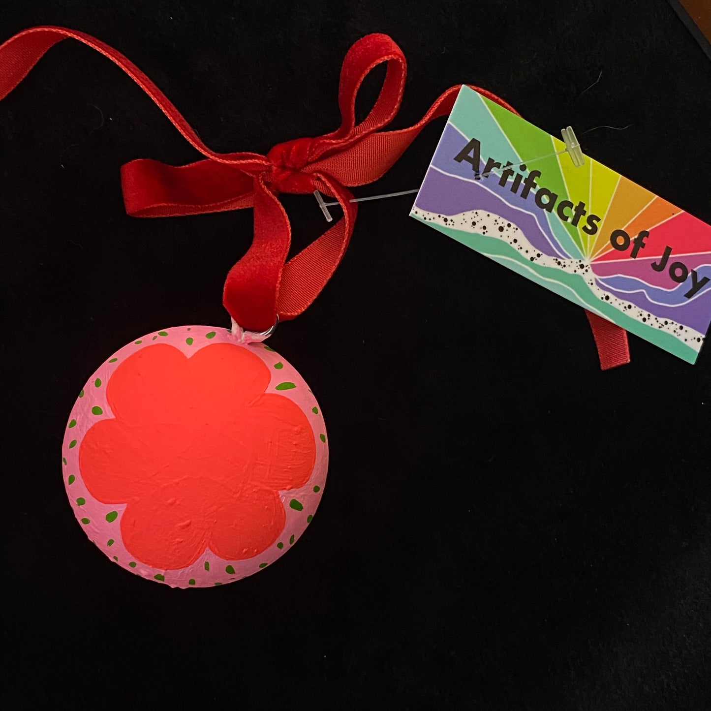 Ornament Painted Wooden Ball Red Flower