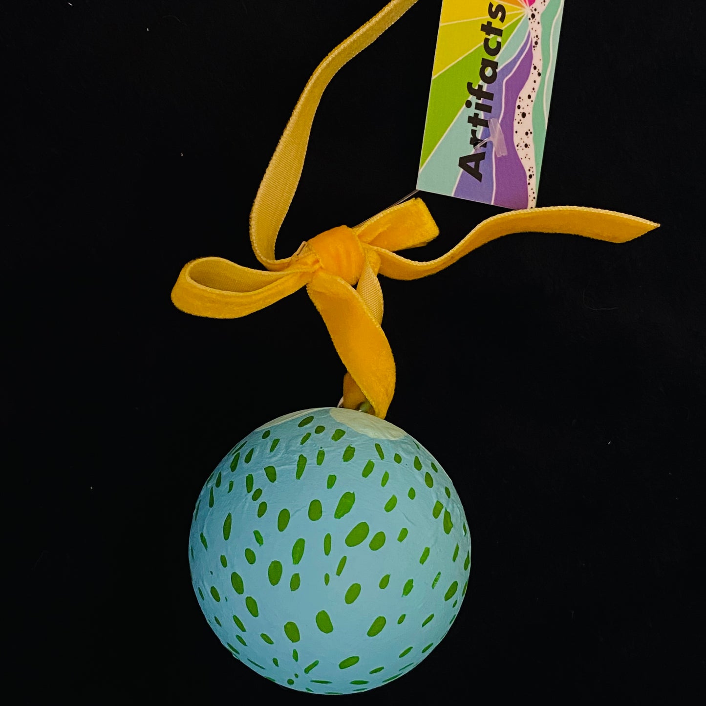 Ornament Painted Wood Ball Blue Flower