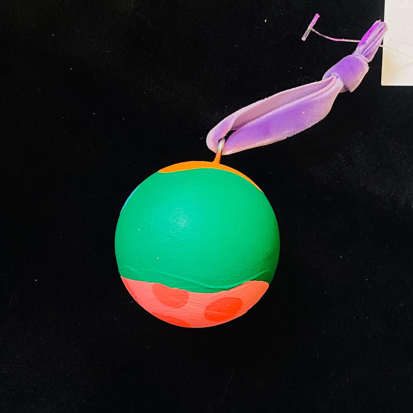 Ornament Painted Wood Ball Festive Holiday Green