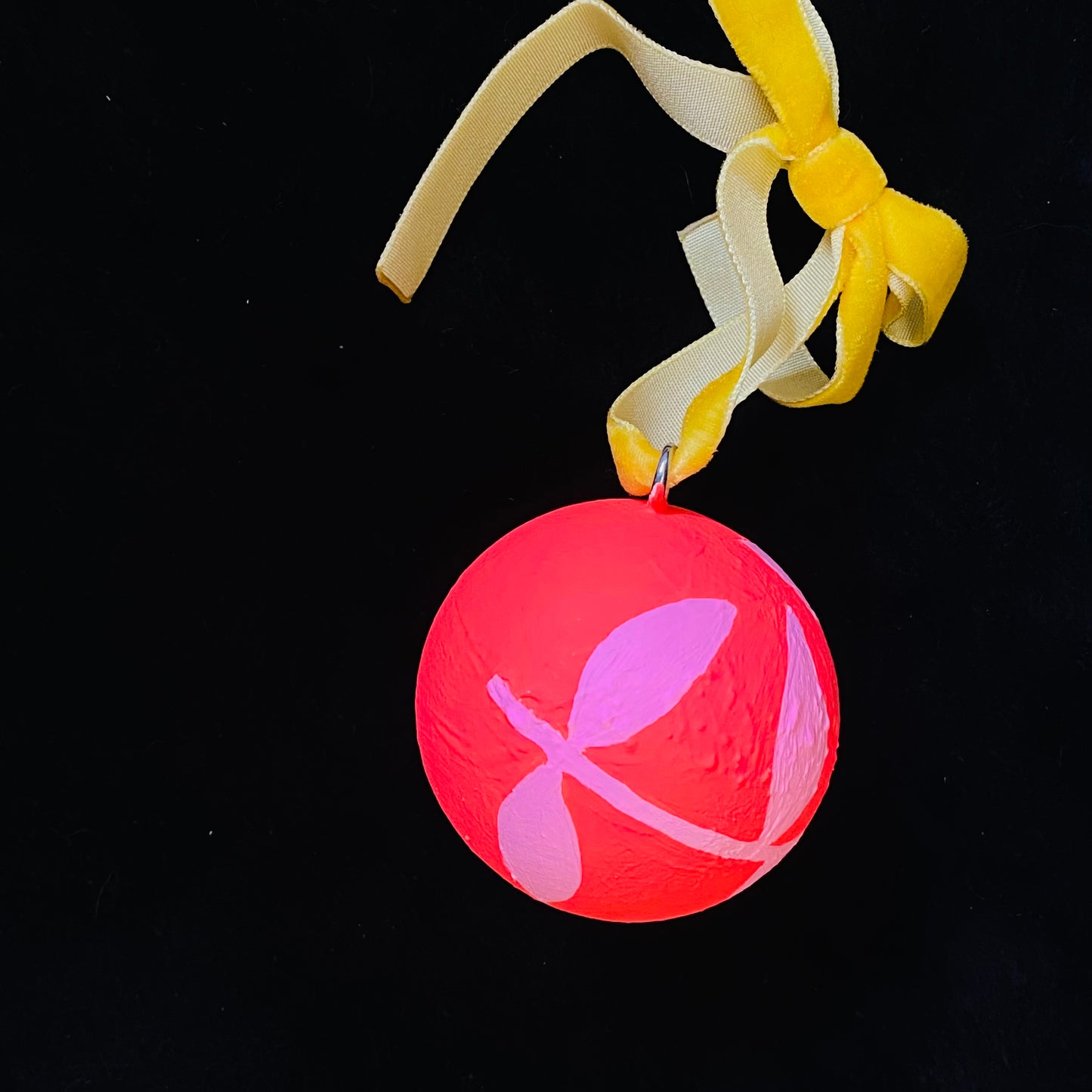 Ornament Painted Wood Ball Pink Flowering Vine