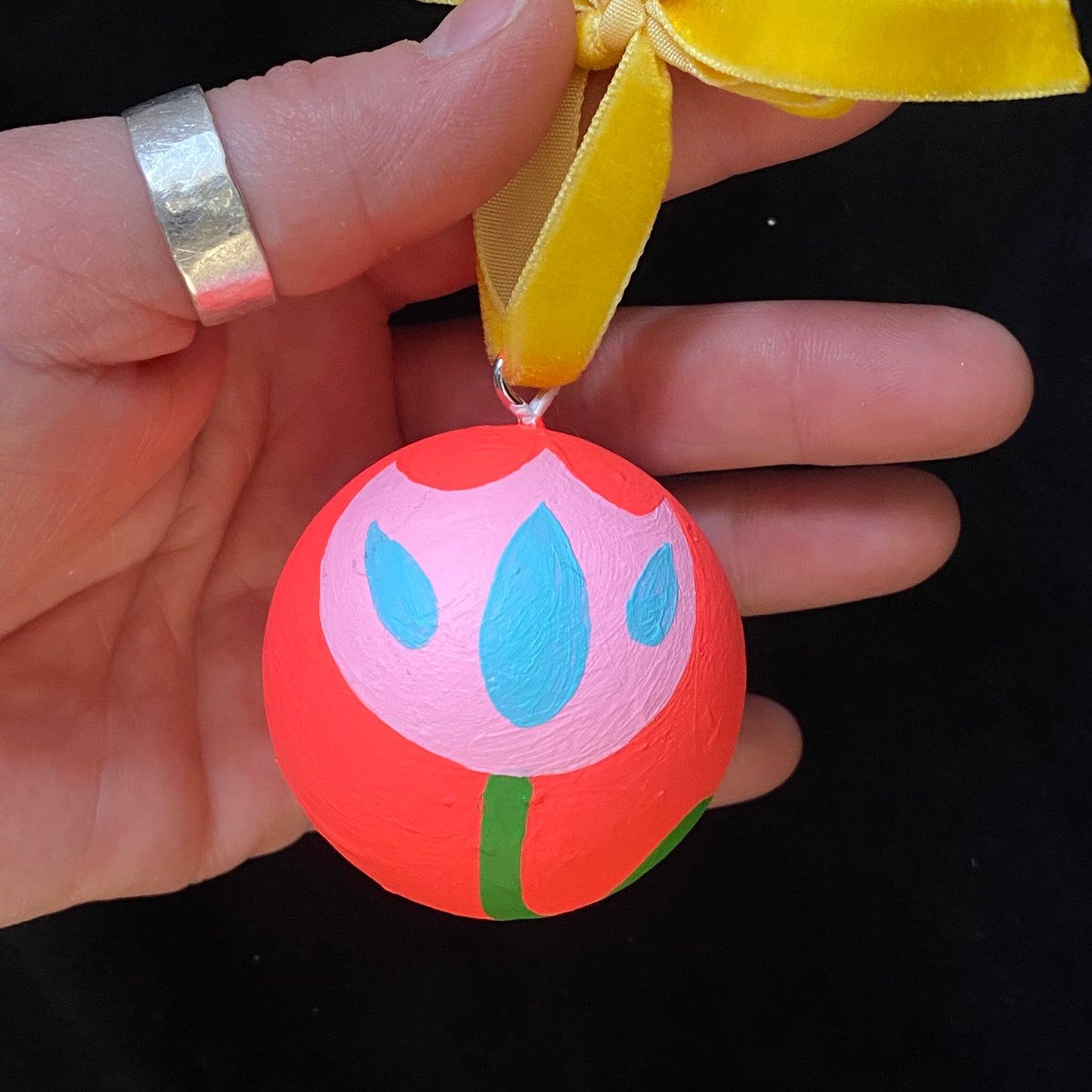 Ornament Painted Wood Ball Pinky Tulip Flower