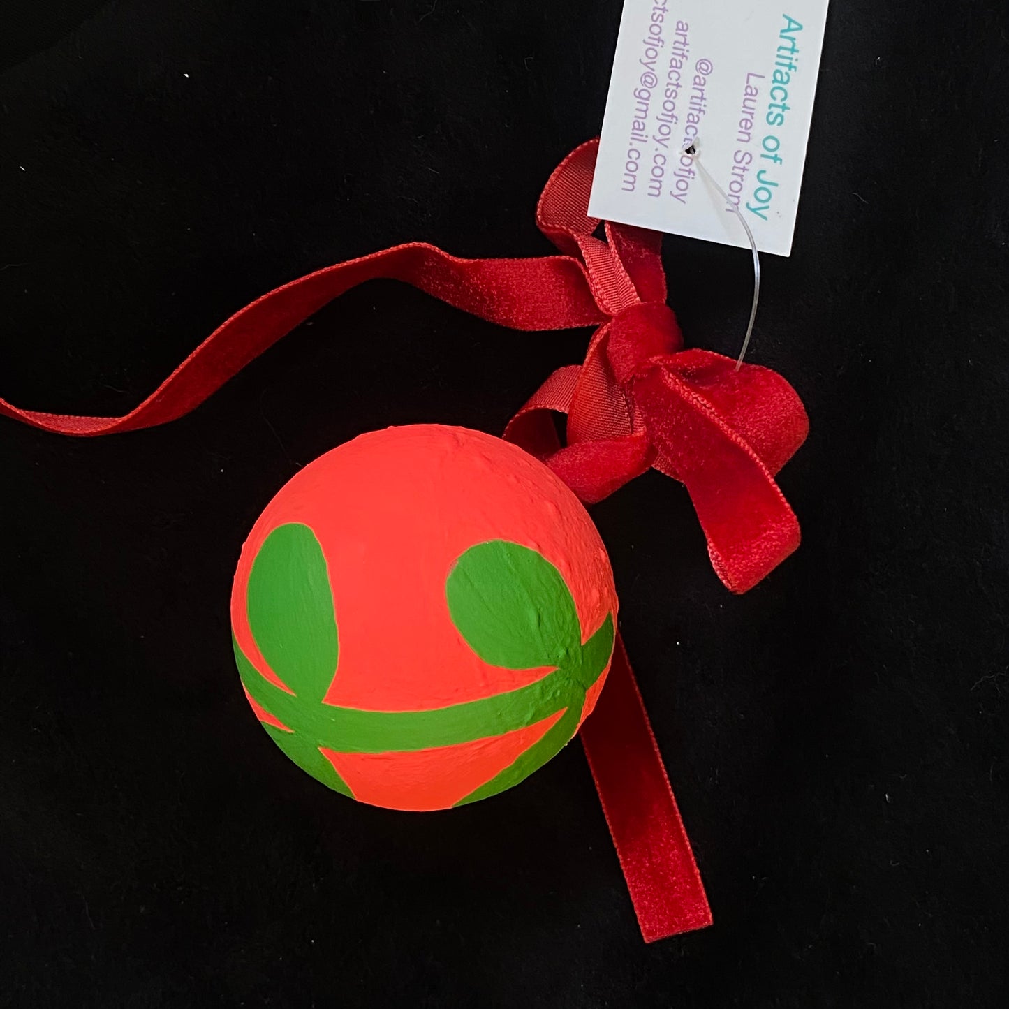 Ornament Painted Wood Ball Pink Flower Garden