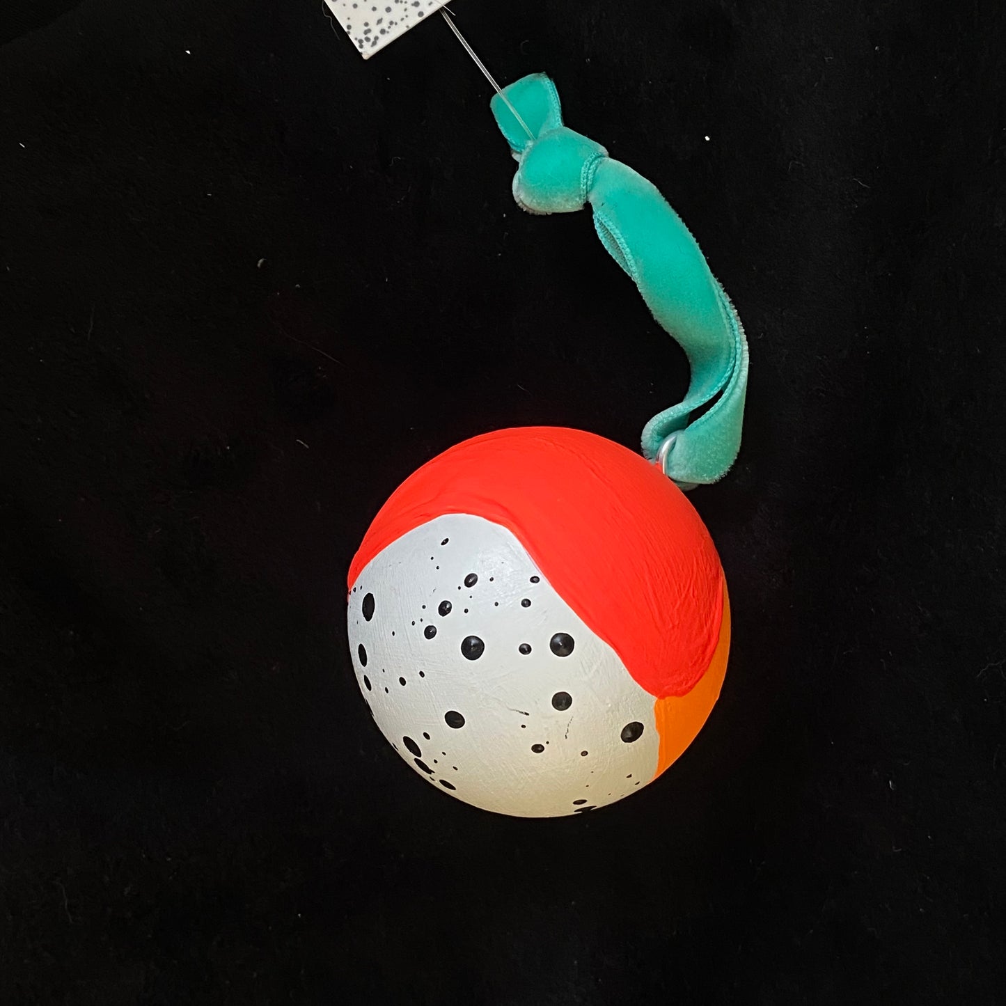 Ornament Painted Wood Ball Abstract Red Orange Dots