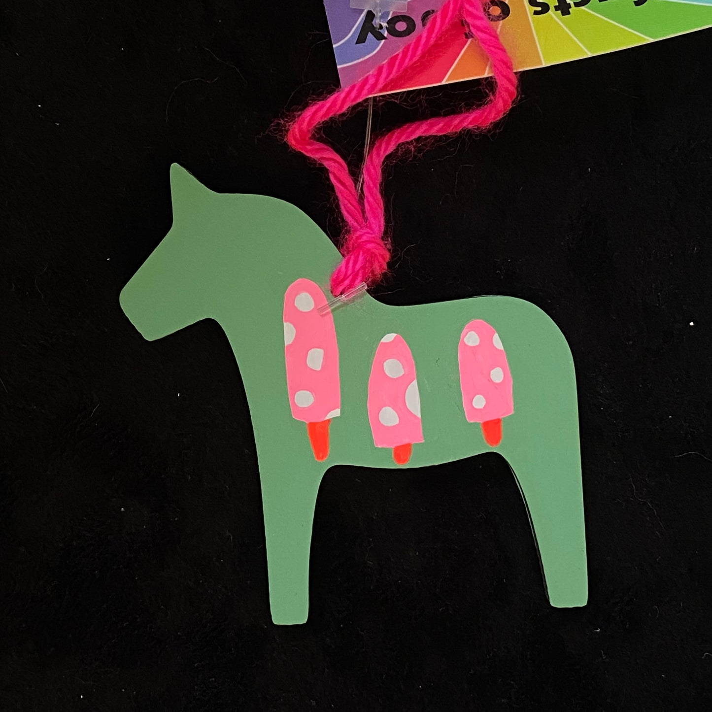 Ornament Dala Horse Modern Scandi Pink Mushrooms
