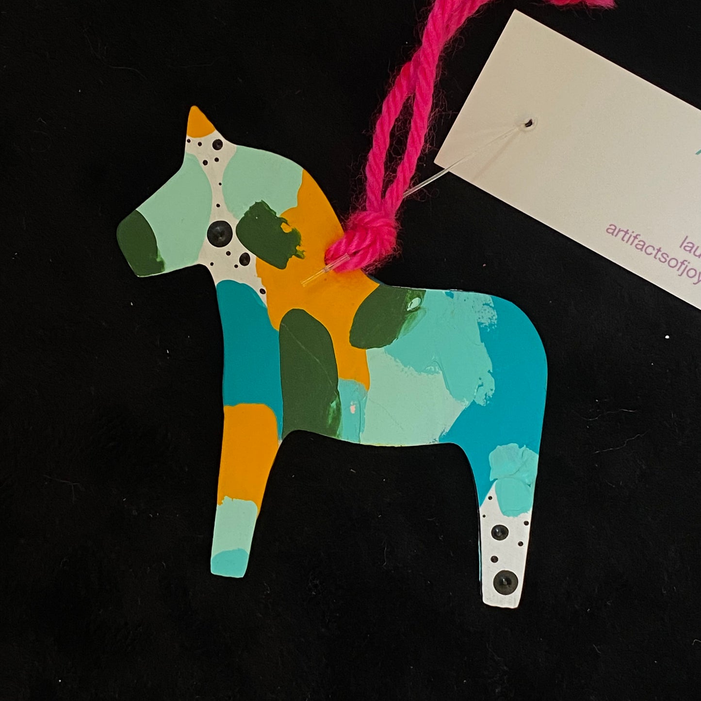 Ornament Dala Horse Modern Scandi Green and Yellow