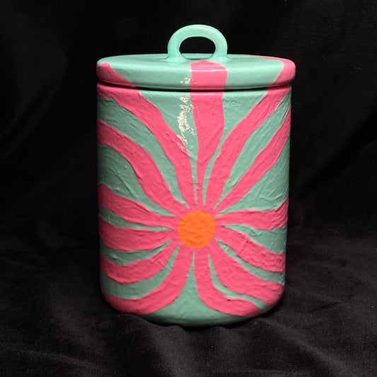Modern Artifact Ceramic Abstract Pink Flower Canister