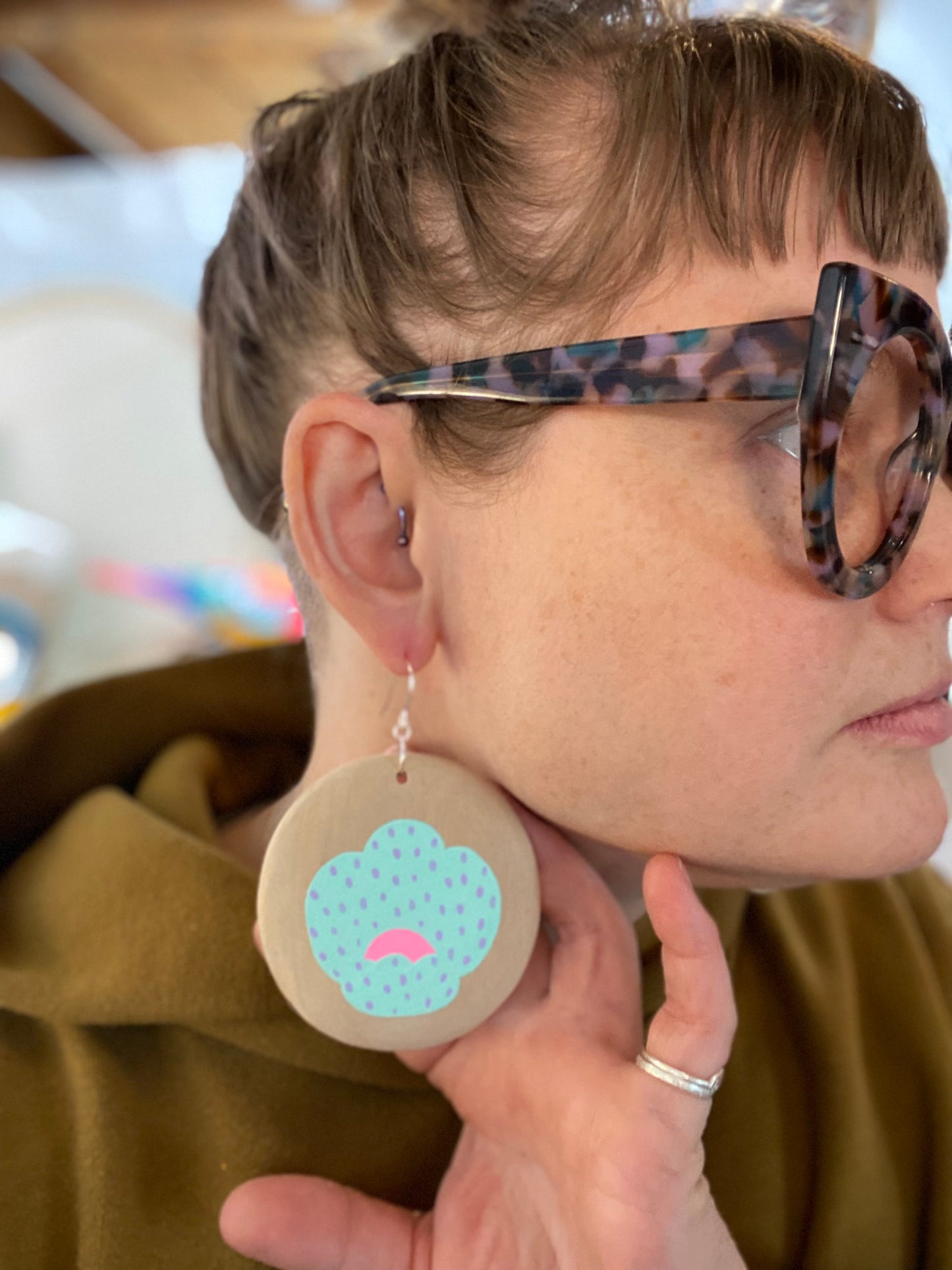 Earrings Super Special Swedish Flower Painted Wood Large Earrings