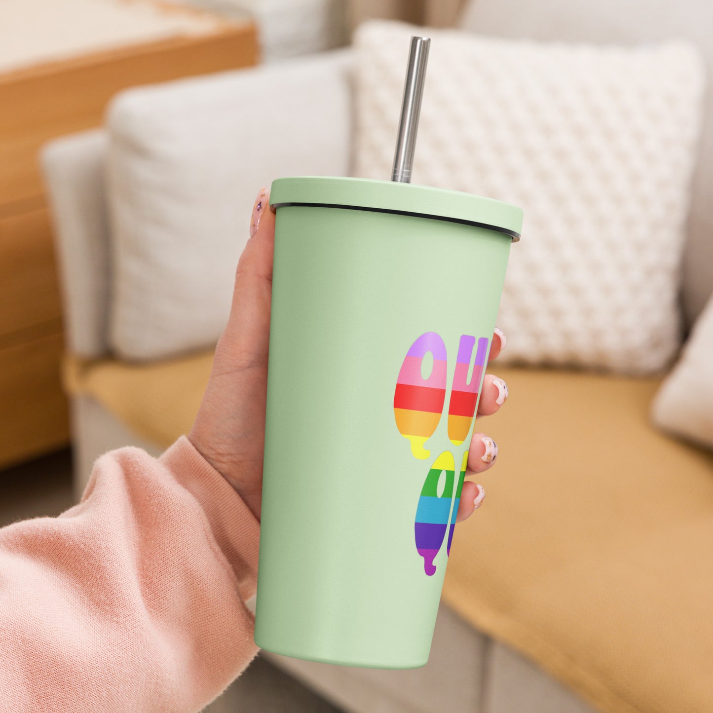 Insulated Tumbler With A Straw Queer Queen