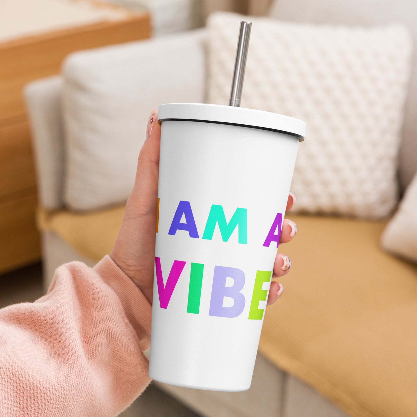 Insulated tumbler with a straw