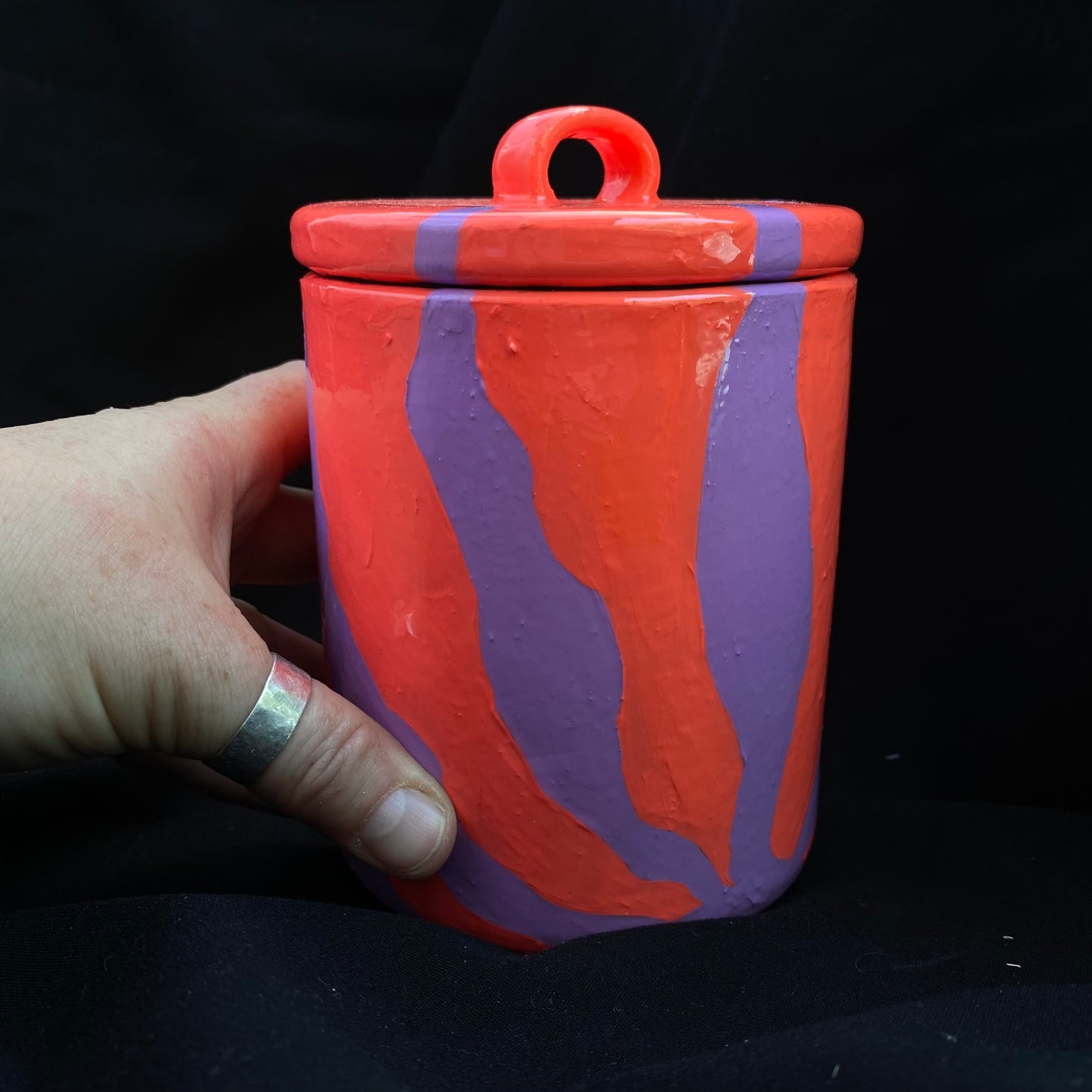 Modern Artifact Ceramic Abstract Purple Flower Canister