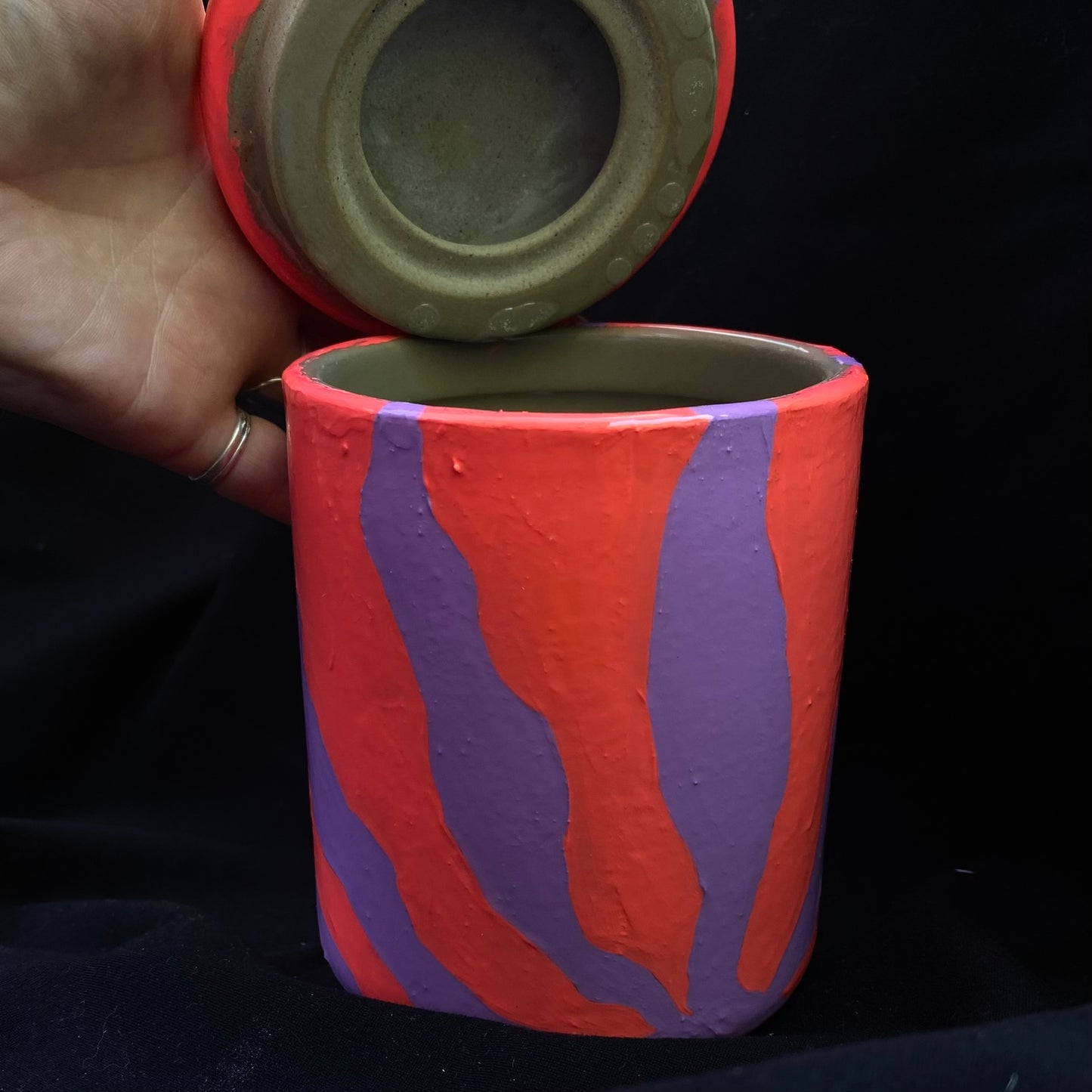 Modern Artifact Ceramic Abstract Purple Flower Canister
