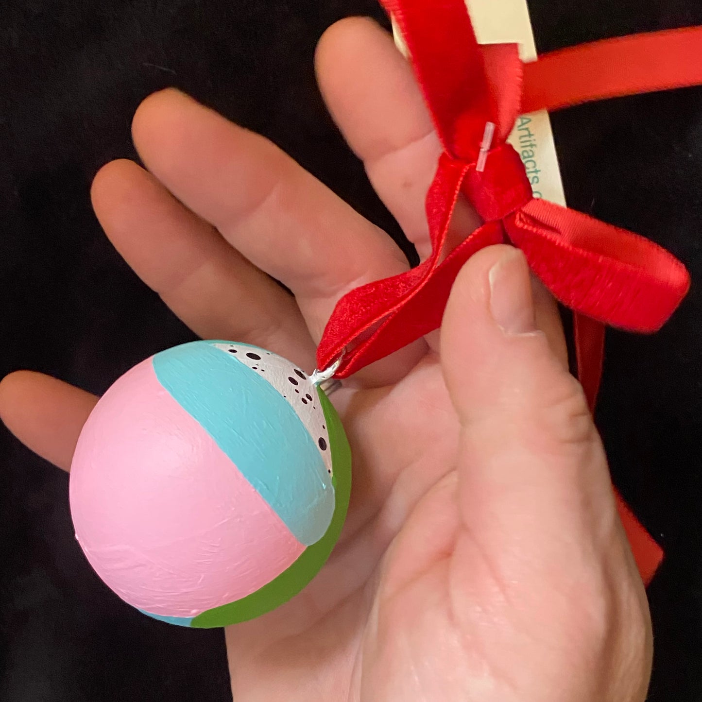 Ornament Painted Wooden Ball Bright Blues Green Pink