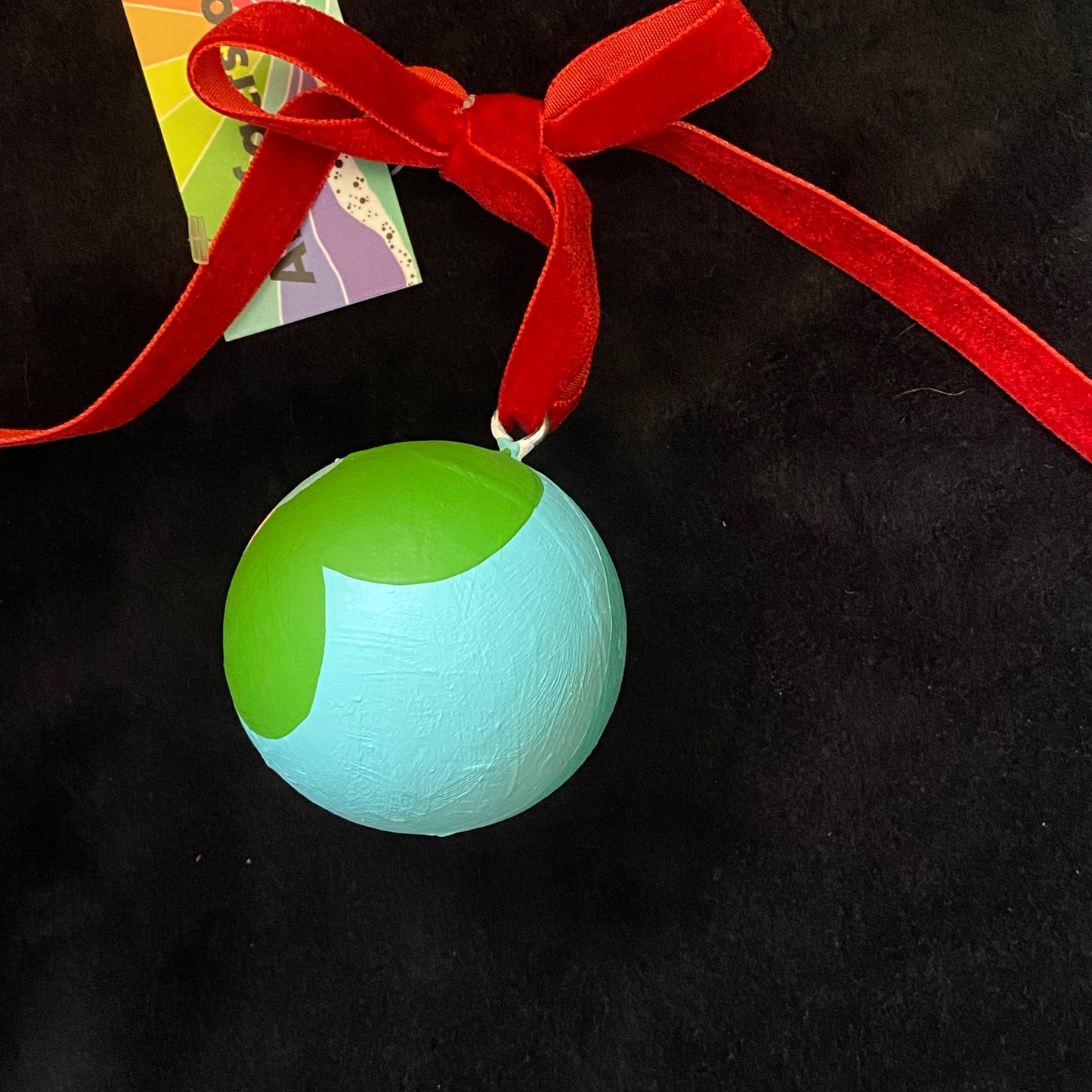 Ornament Painted Wooden Ball Bright Blues Green Pink