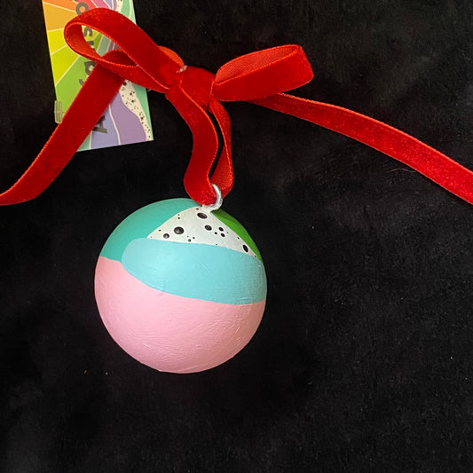 Ornament Painted Wooden Ball Bright Blues Green Pink