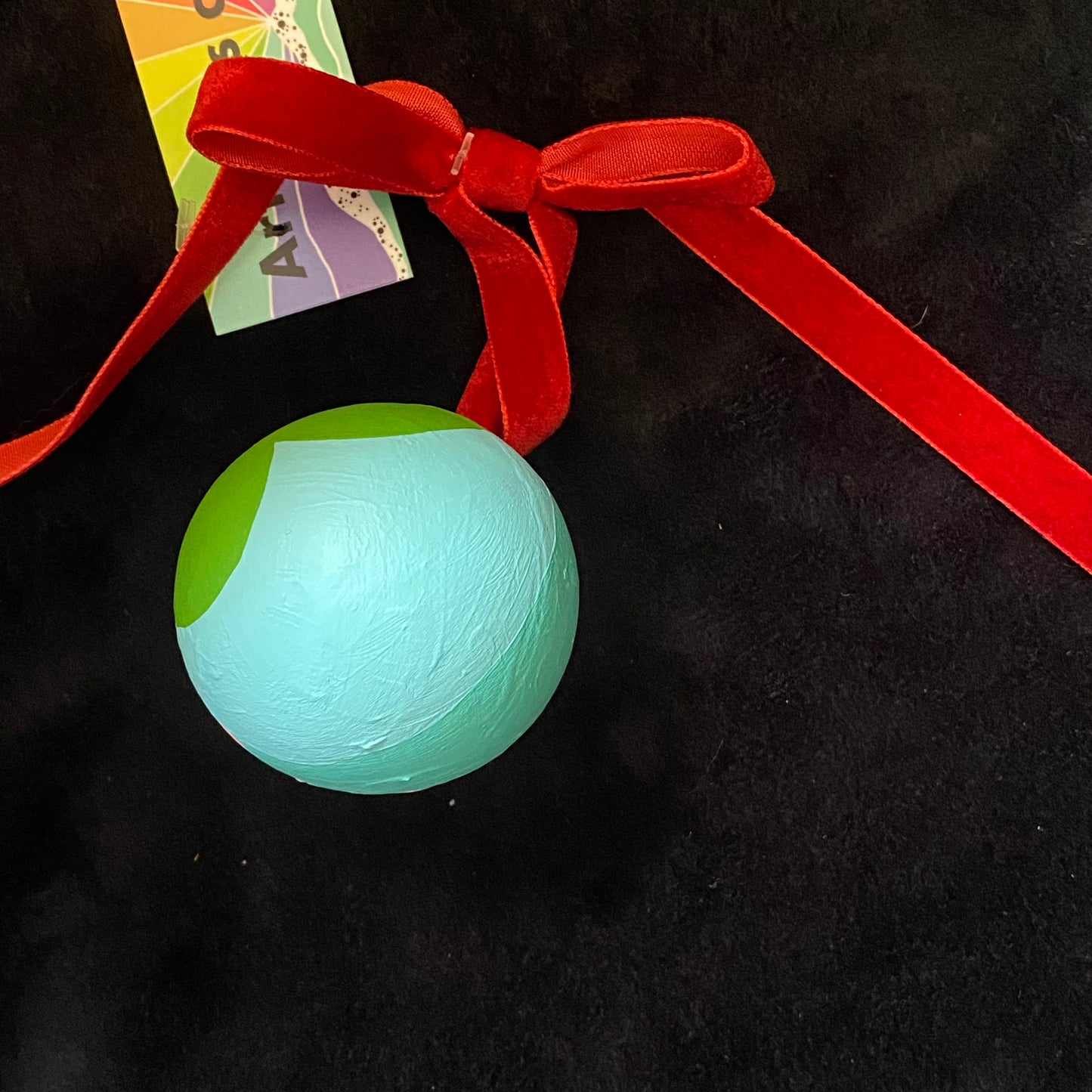 Ornament Painted Wooden Ball Bright Blues Green Pink
