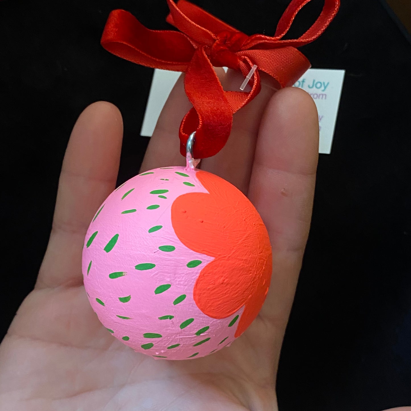 Ornament Painted Wooden Ball Red Flower