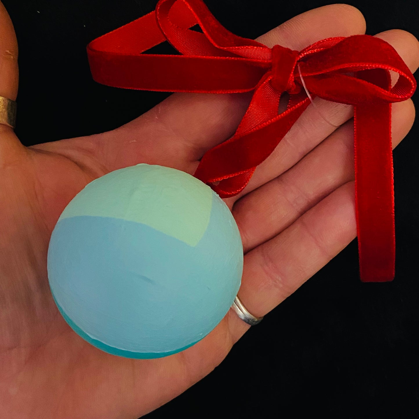 Ornament Painted Wood Ball Abstract Blue Green Pink Dots