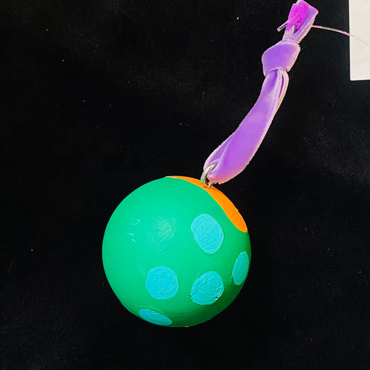 Ornament Painted Wood Ball Festive Holiday Green