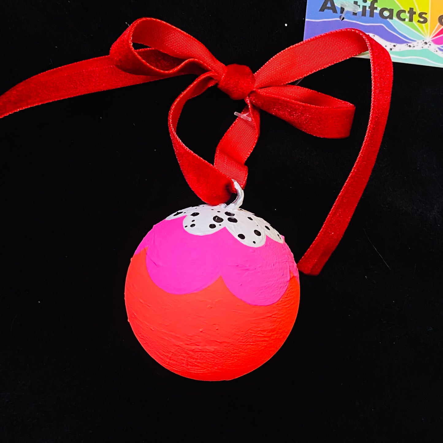 Ornament Painted Wood Ball Abstract Neon Flowers