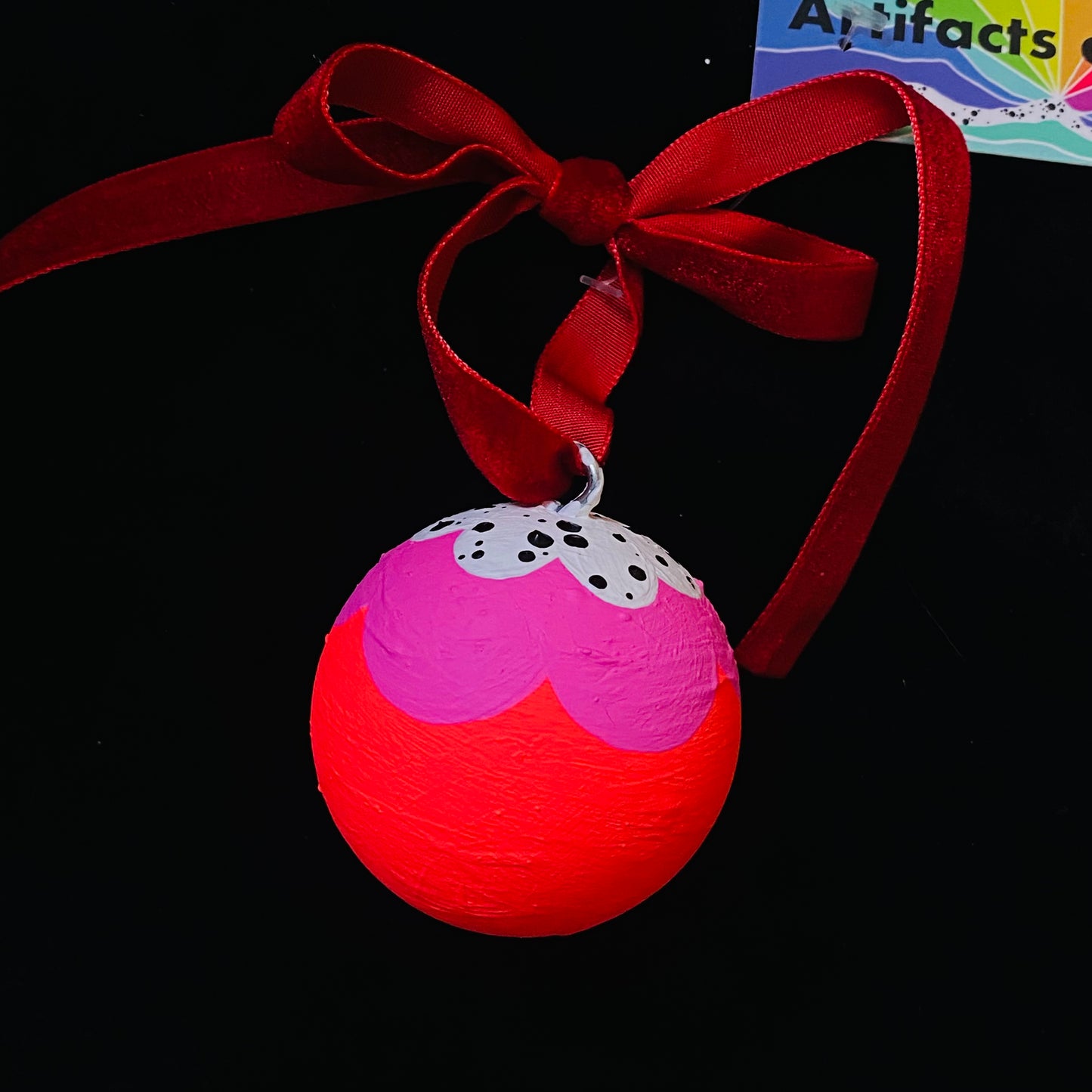 Ornament Painted Wood Ball Abstract Neon Flowers