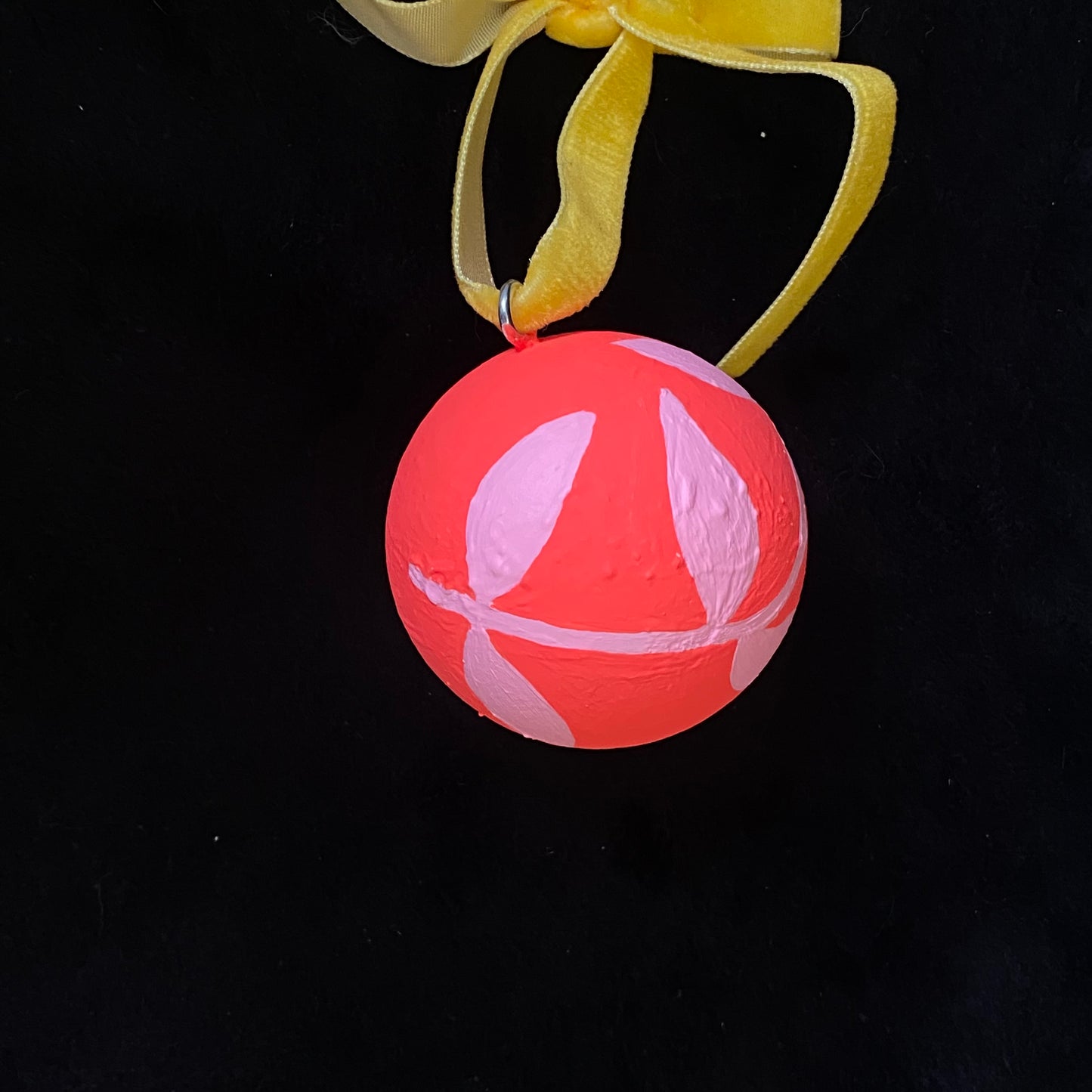 Ornament Painted Wood Ball Pink Flowering Vine