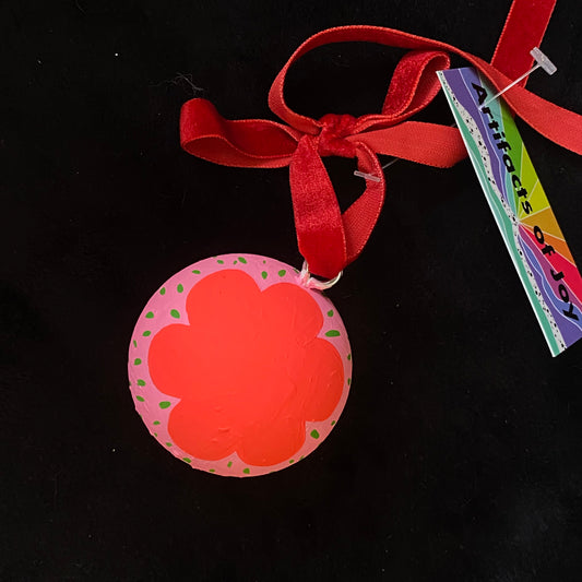 Ornament Painted Wooden Ball Red Flower