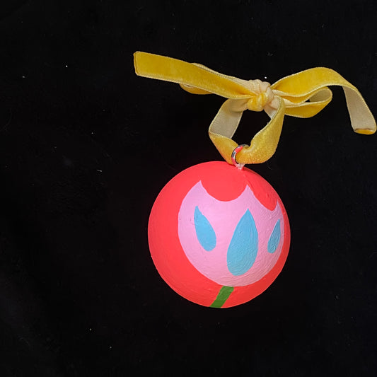 Ornament Painted Wood Ball Pinky Tulip Flower