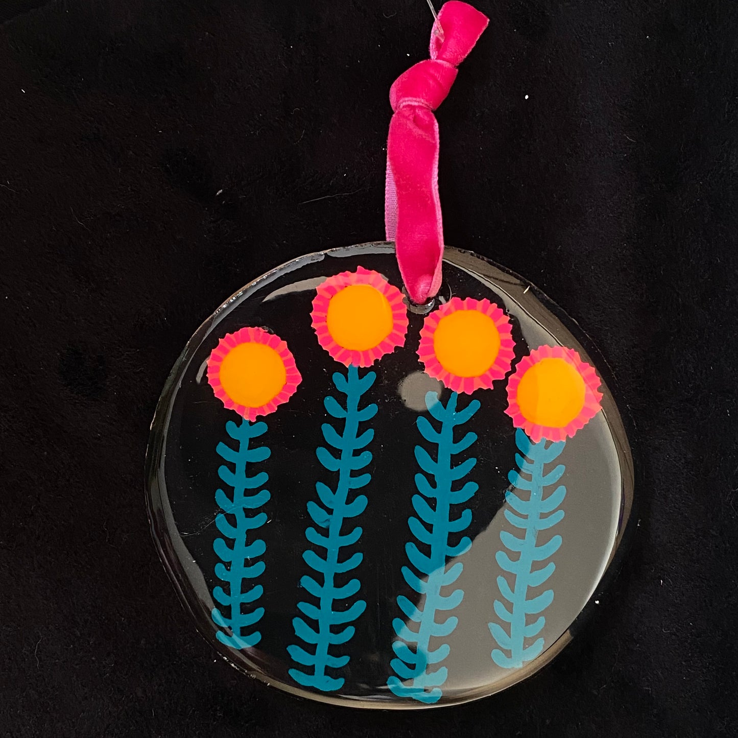 Ornament Birch Wood Slice Four Flower Family