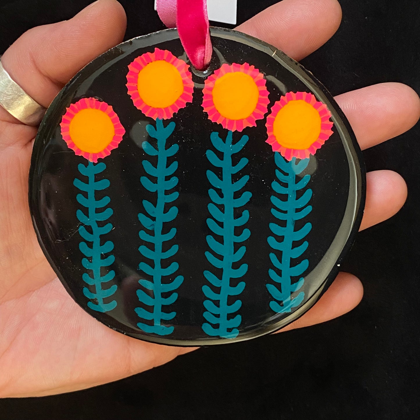 Ornament Birch Wood Slice Four Flower Family