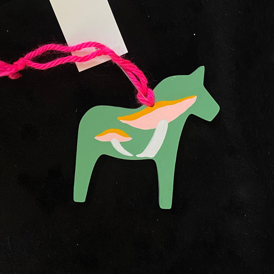 Ornament Dala Horse Yellow Umbrella Mushrooms Modern Swedish Norwegian