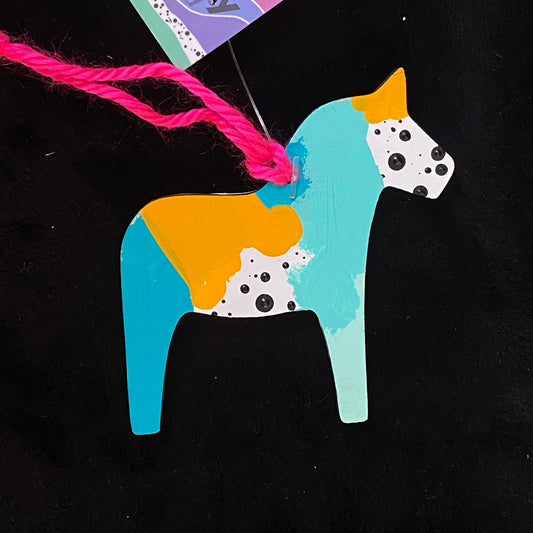 Ornament Dala Horse Blue Abstract Modern Swedish Norwegian