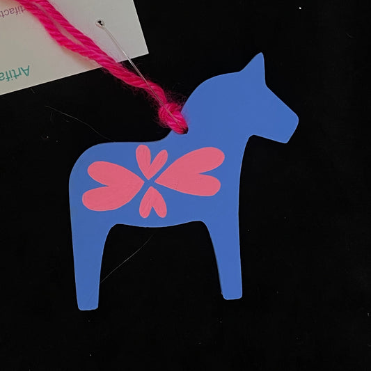 Ornament Dala Horse Blue and Pink Modern Swedish Norwegian