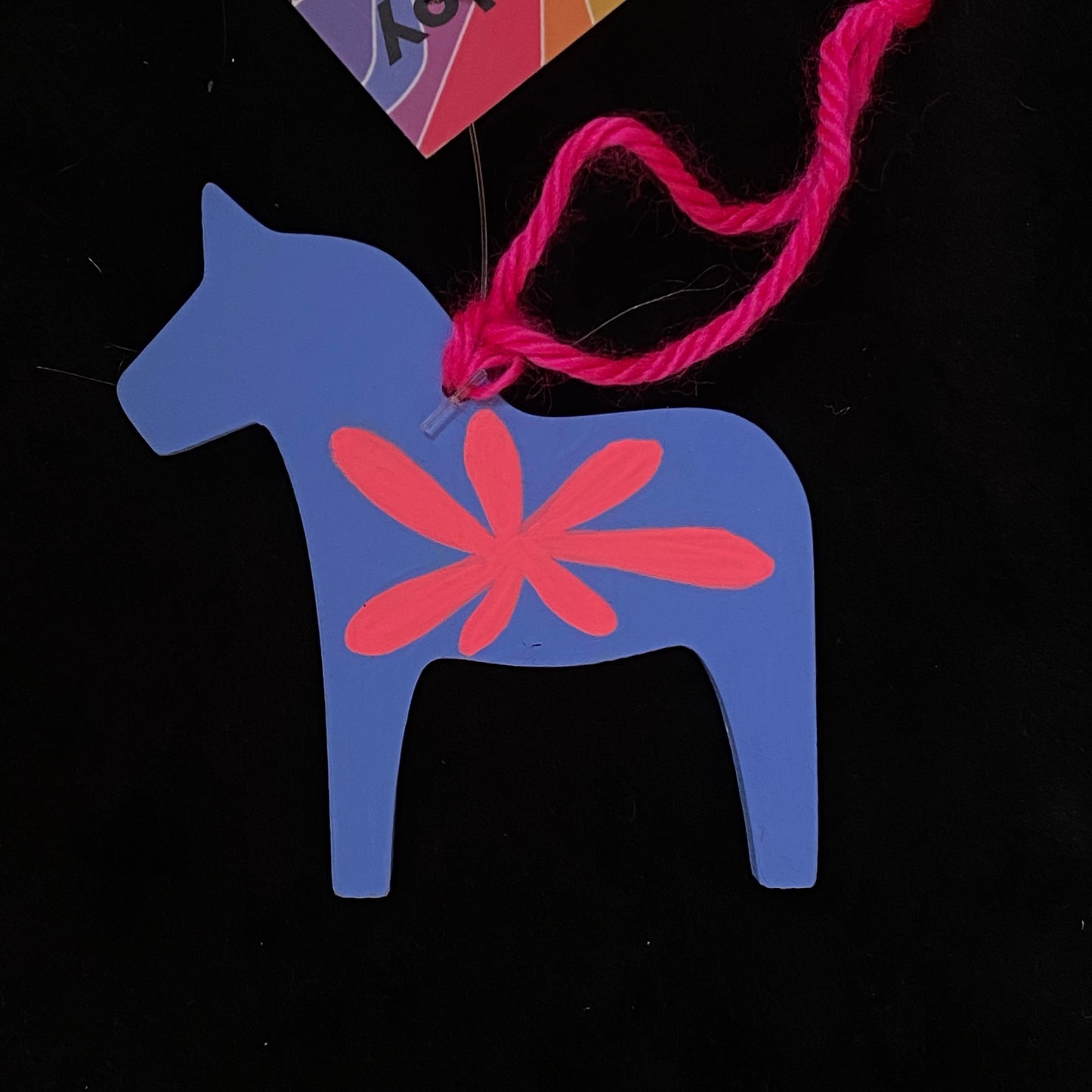 Ornament Dala Horse Blue and Pink Modern Swedish Norwegian