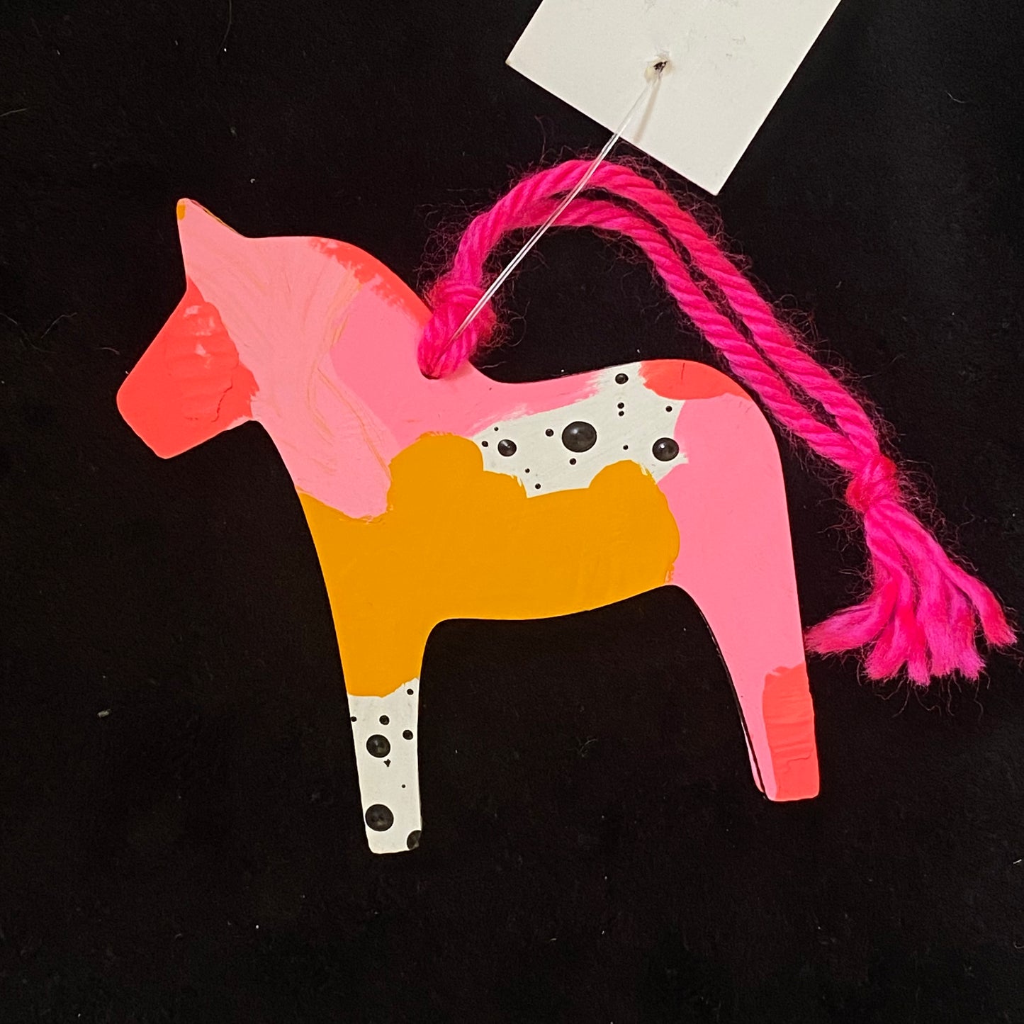 Ornament Dala Horse Neon Pink and Gold Abstract Modern Swedish Norwegian