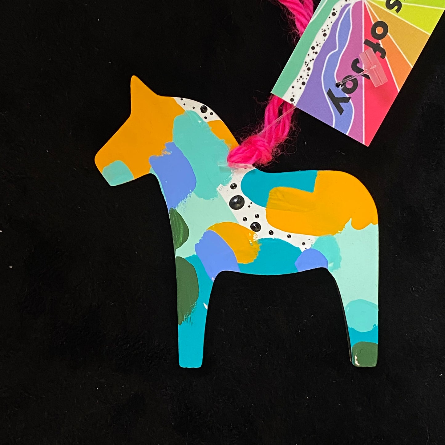 Ornament Dala Horse Blue and Green Abstract Modern Swedish Norwegian