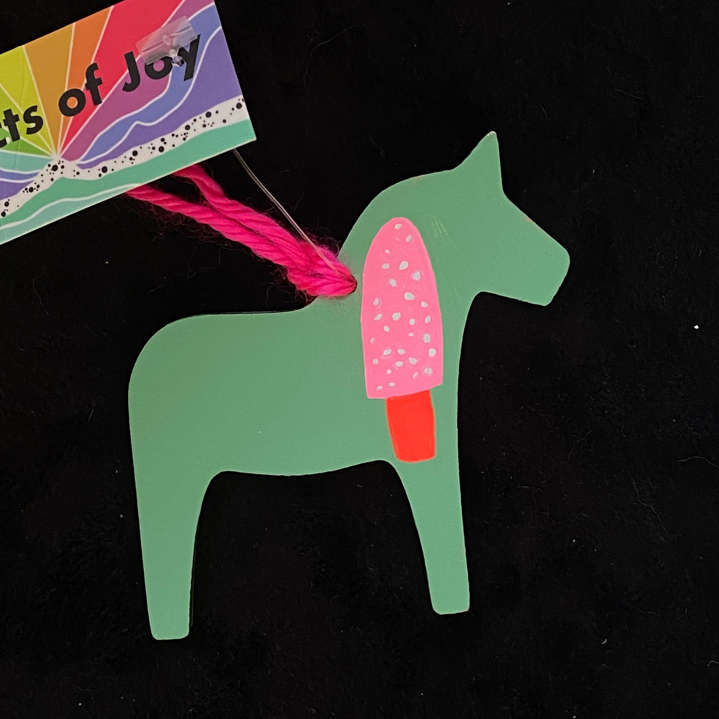 Ornament Dala Horse Modern Scandi Pink Mushrooms