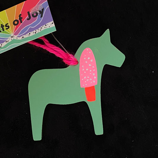Ornament Dala Horse Modern Scandi Pink Mushrooms