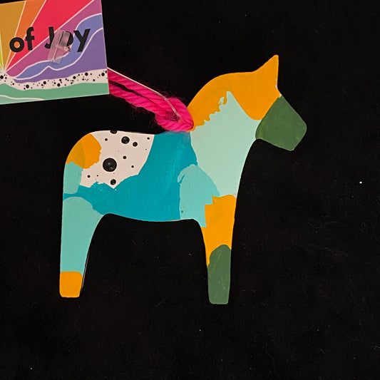 Ornament Dala Horse Modern Scandi Green and Yellow