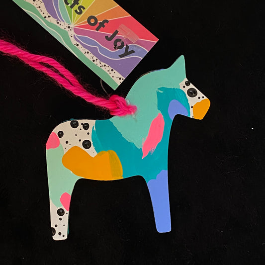 Ornament Dala Horse Modern Scandi Colored With Joy