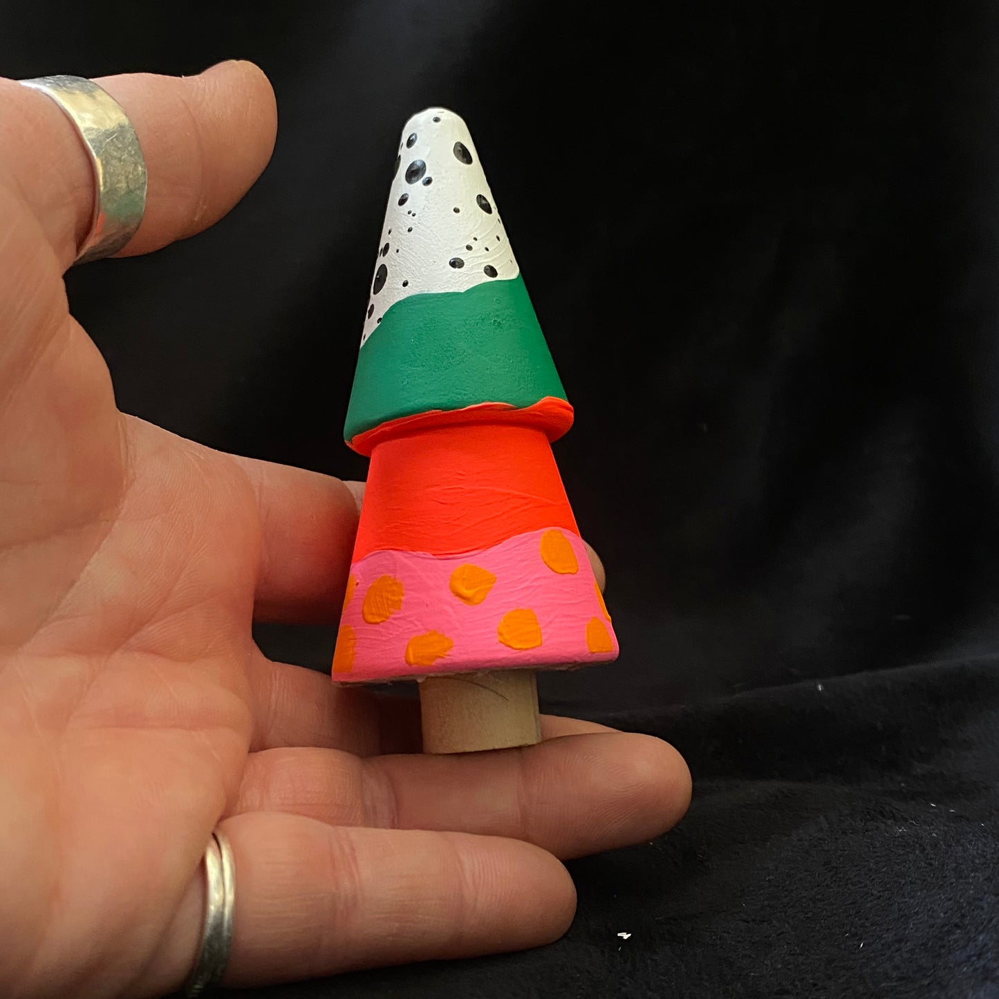 Tree With Trunk Modern Artifact Winter Holiday Pink Red Green Dots