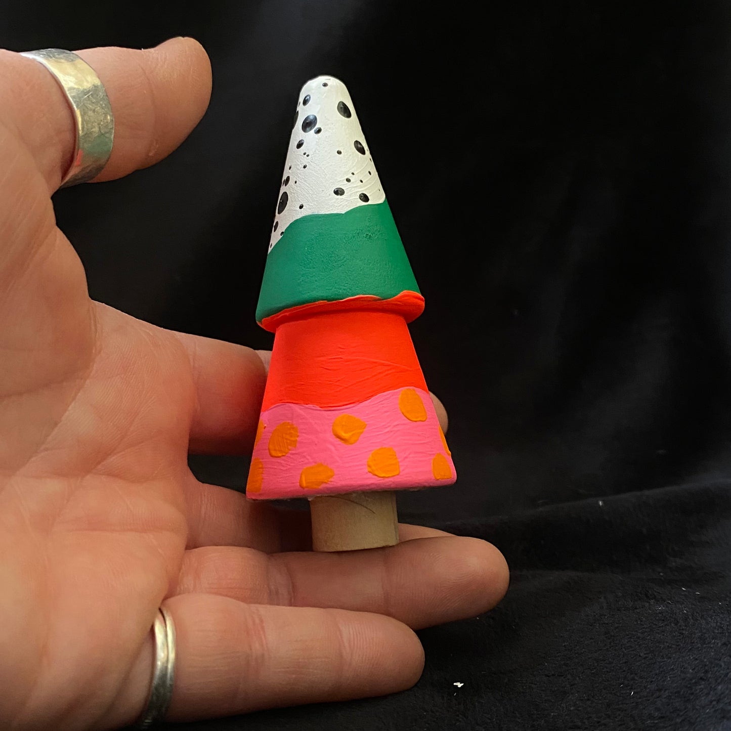 Tree With Trunk Modern Artifact Winter Holiday Pink Red Green Dots