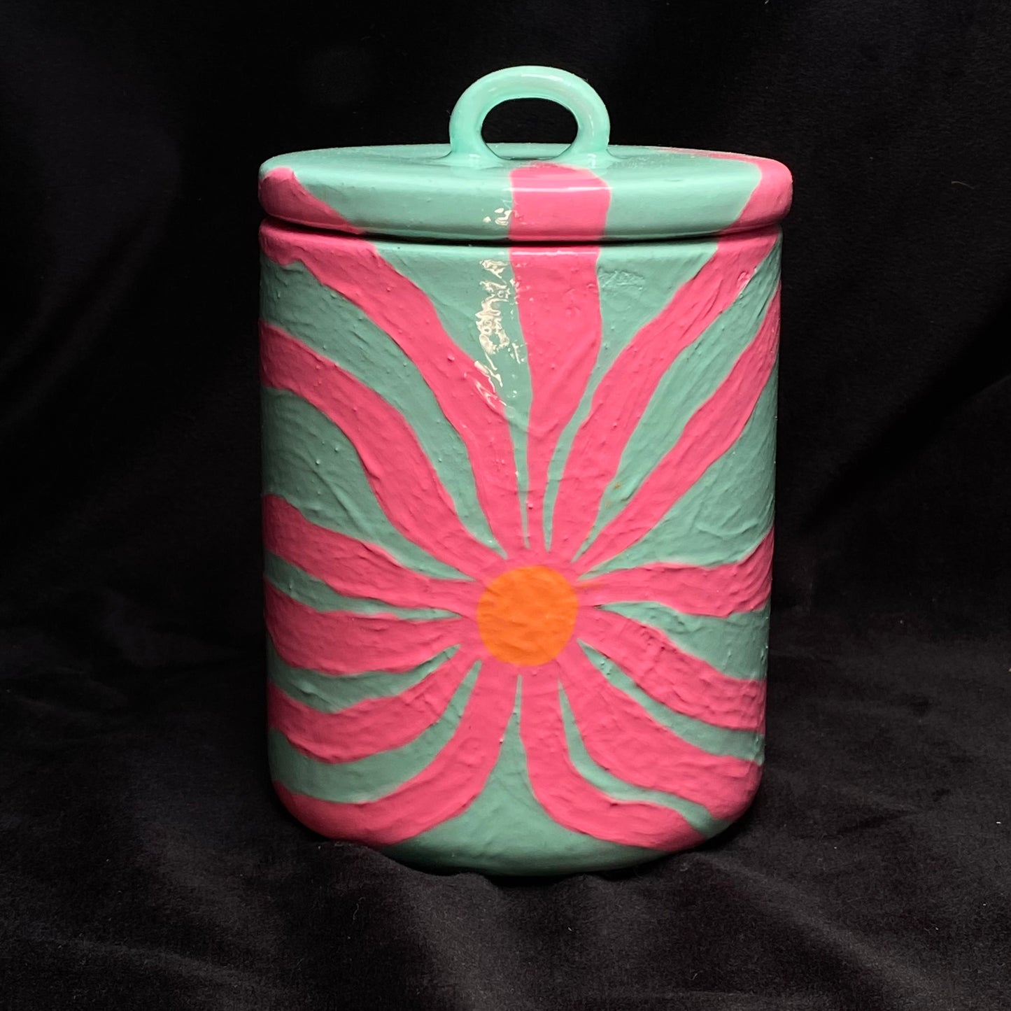 Modern Artifact Ceramic Abstract Pink Flower Canister