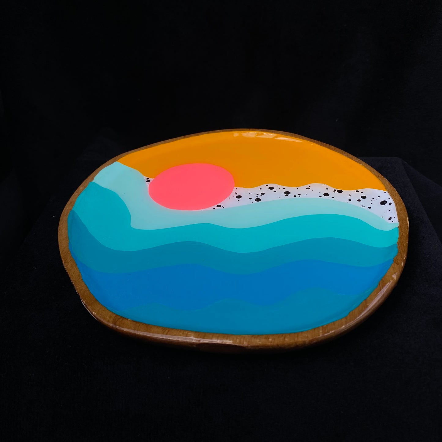 Modern Artifact Abstract Wooden Sunrise Catchall Plate