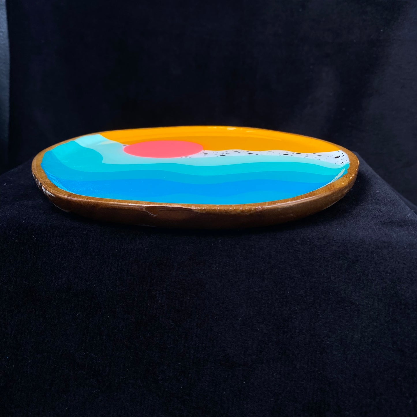 Modern Artifact Abstract Wooden Sunrise Catchall Plate