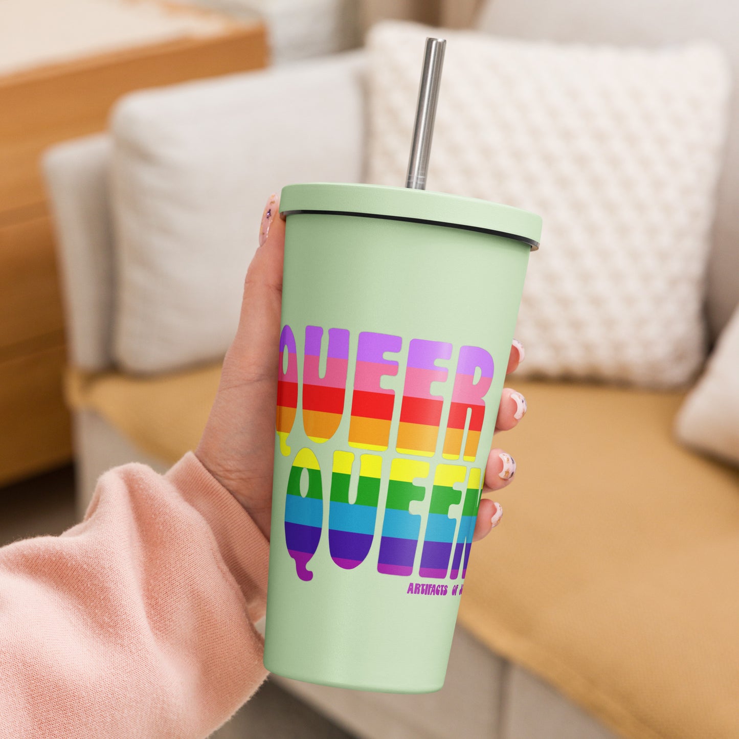 Insulated Tumbler With A Straw Queer Queen