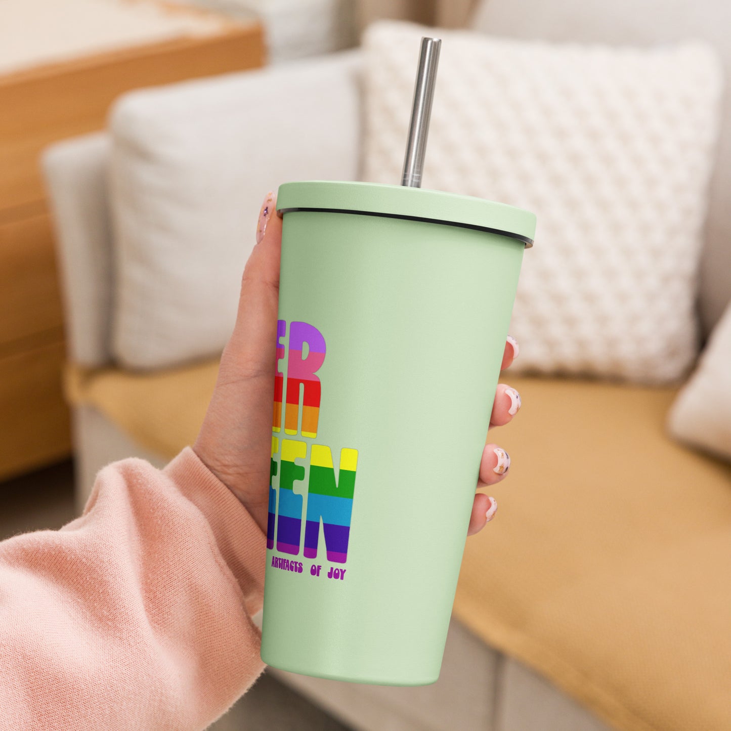 Insulated Tumbler With A Straw Queer Queen