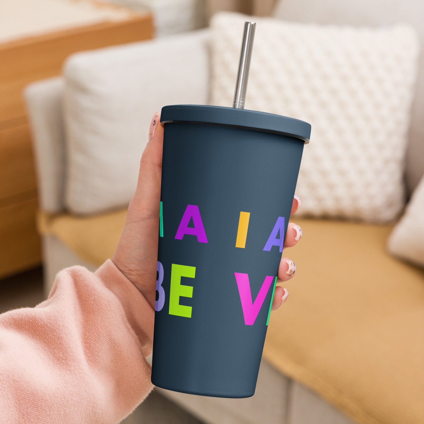 Insulated tumbler with a straw