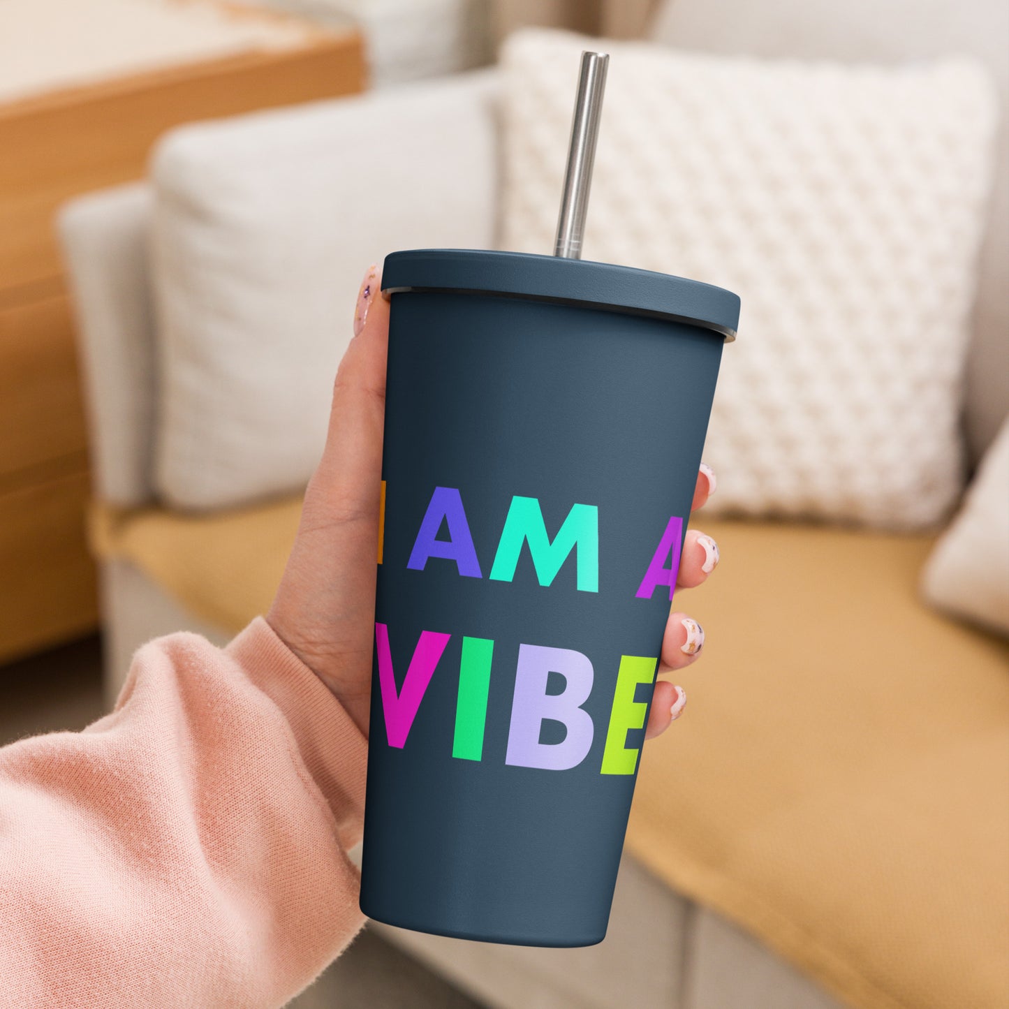 Insulated tumbler with a straw