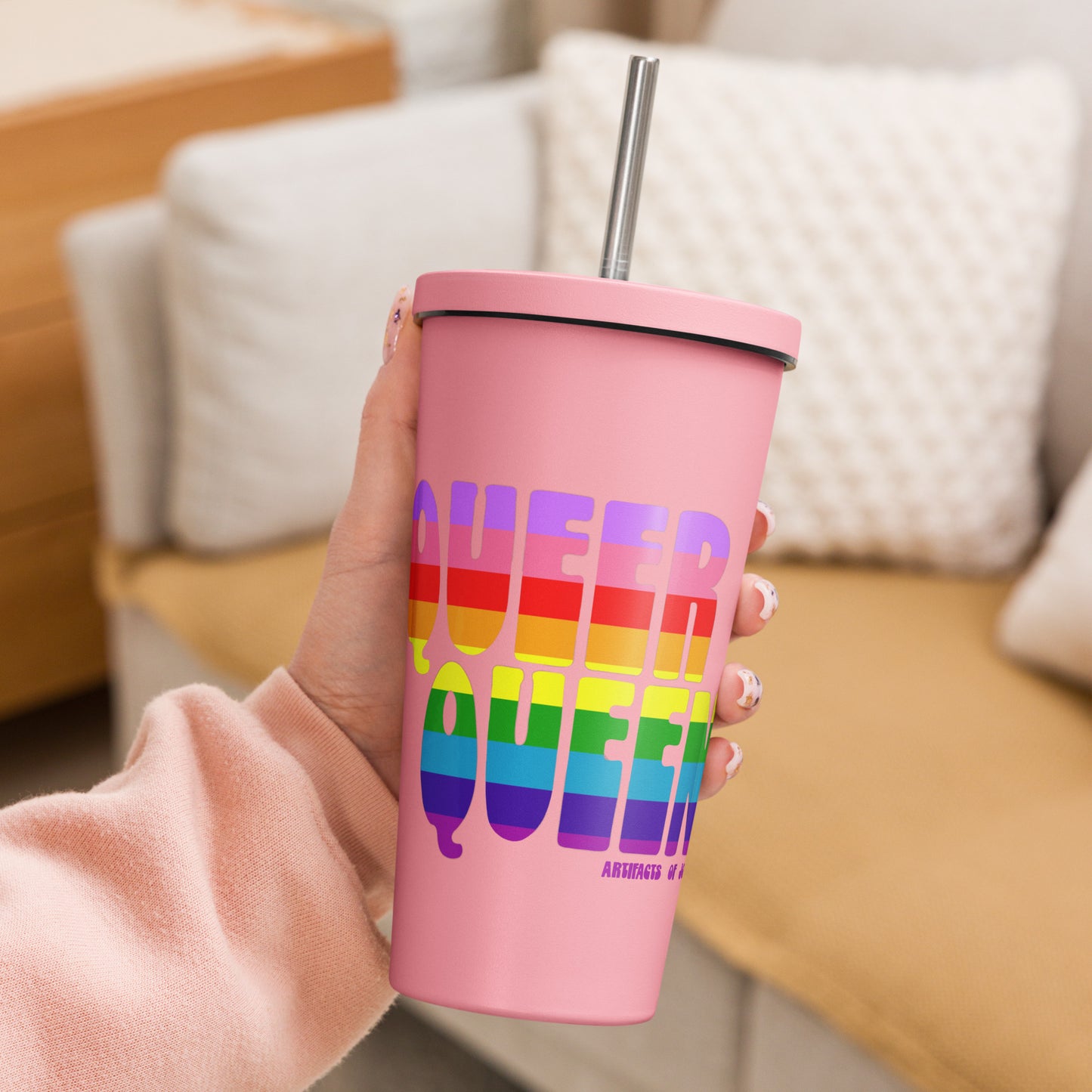 Insulated Tumbler With A Straw Queer Queen